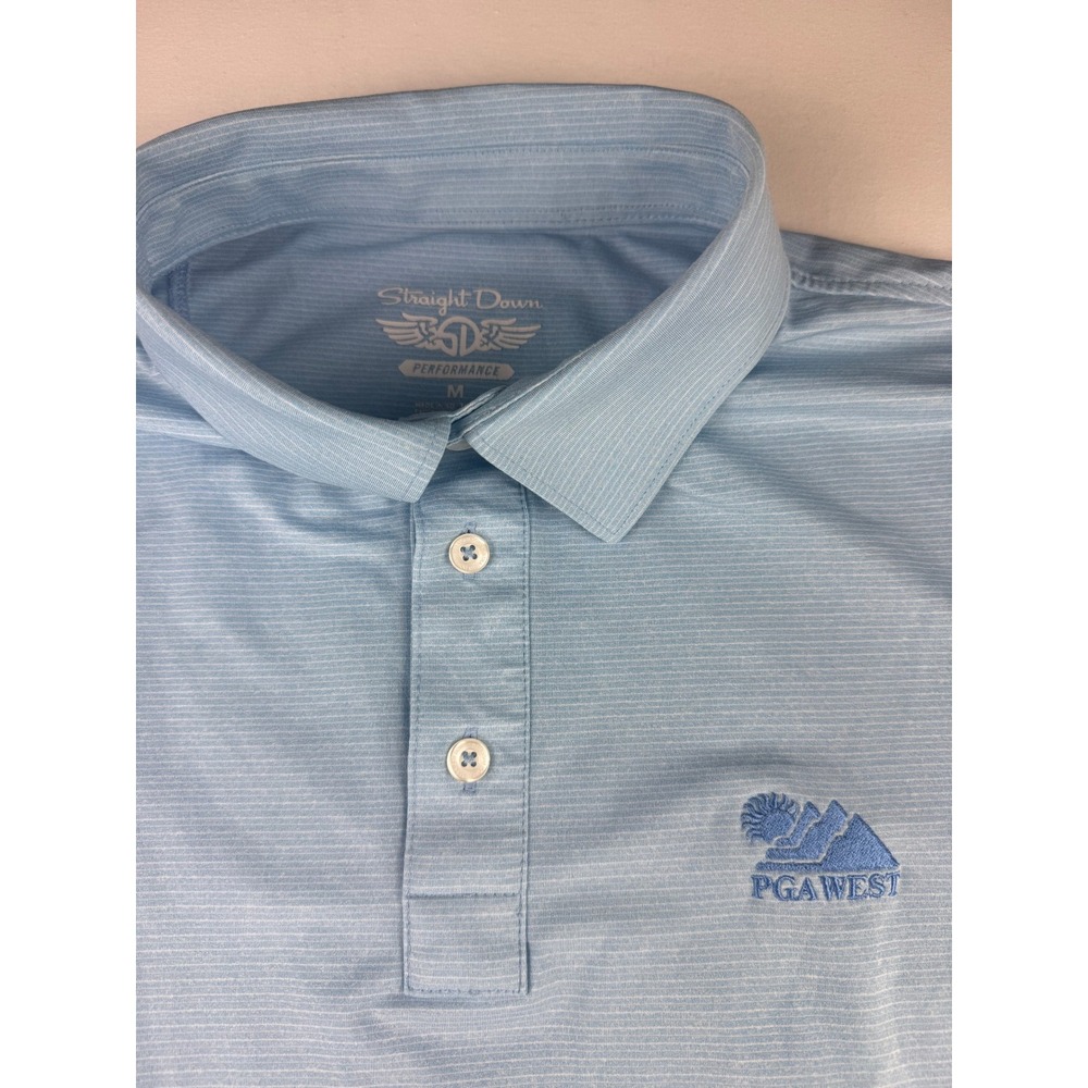 Straight Down Polo Shirt Size M Blue PGA West Performance Microstripe Golf Top - Picture 2 of 5